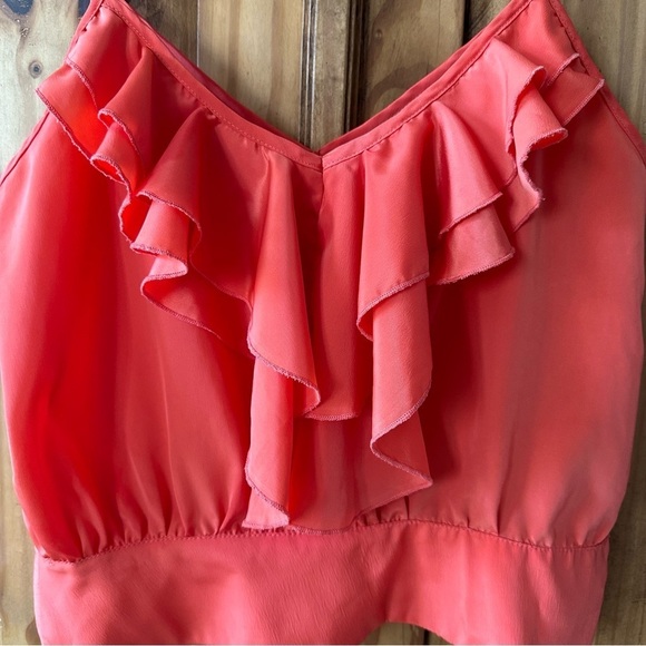 Vintage Y2K Tramp Ruffled Sleeveless Blouse Tank Salmon Coral Orange - Medium - Picture 3 of 11